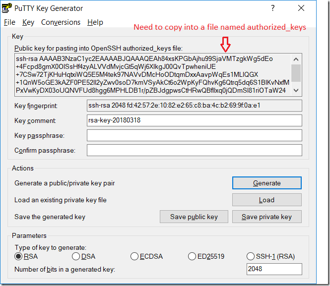 02 PuTTYgen Keys Window
